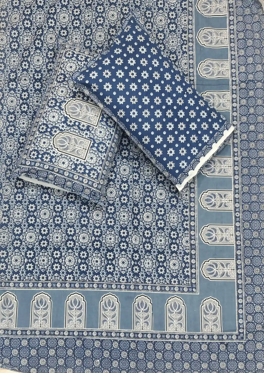 Super King Size Jaipuri Block Print Cotton Bedsheet 8x9 ft With 2 Pillow Covers by ASC Fashion Store