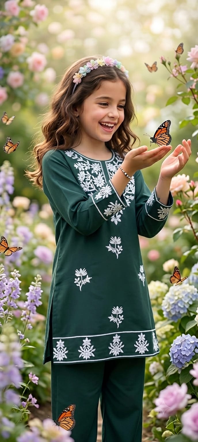 ✨ Girls Kids Wear Premium Kashmiri Embroidery Kurti Set ✨