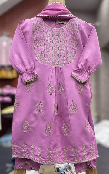 Girls Rayon embroidered cord sets with heavy embroidered kurta rayon korean pants