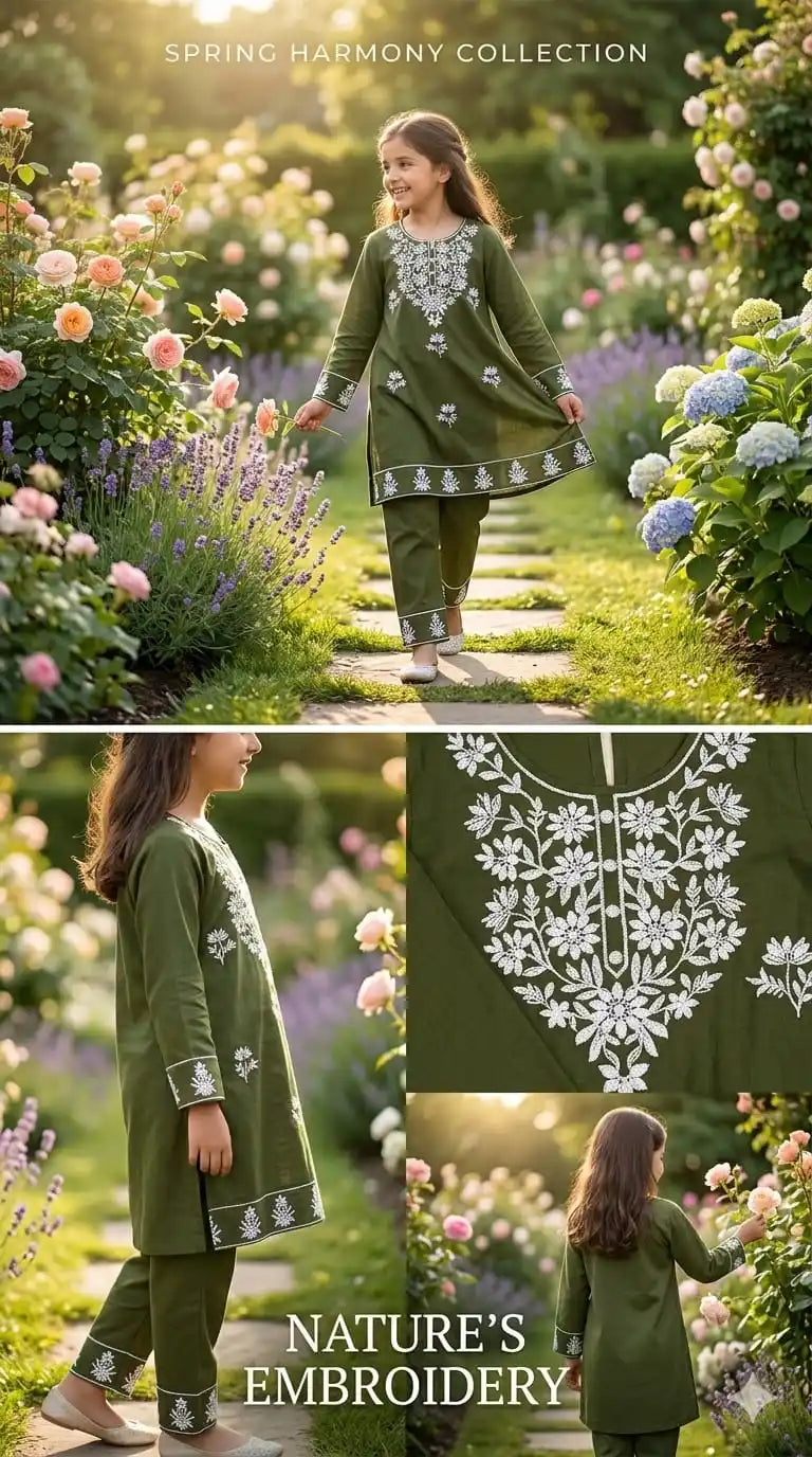 ✨ Girls Kids Wear Premium Kashmiri Embroidery Kurti Set ✨
