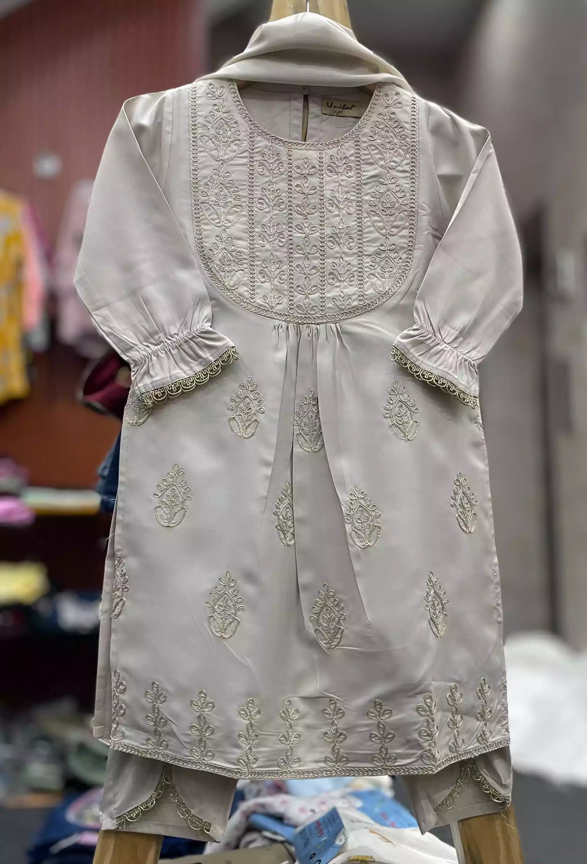Girls Rayon embroidered cord sets with heavy embroidered kurta rayon korean pants