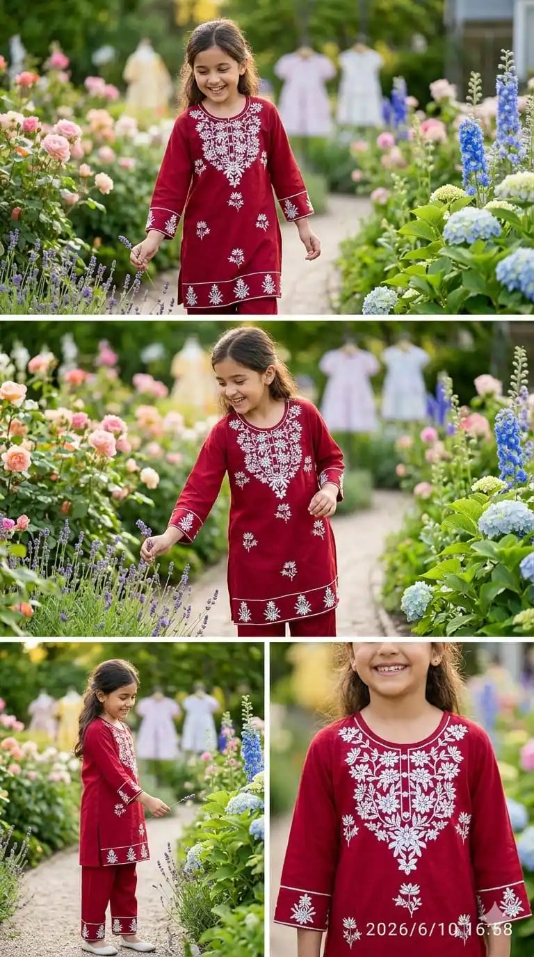 ✨ Girls Kids Wear Premium Kashmiri Embroidery Kurti Set ✨