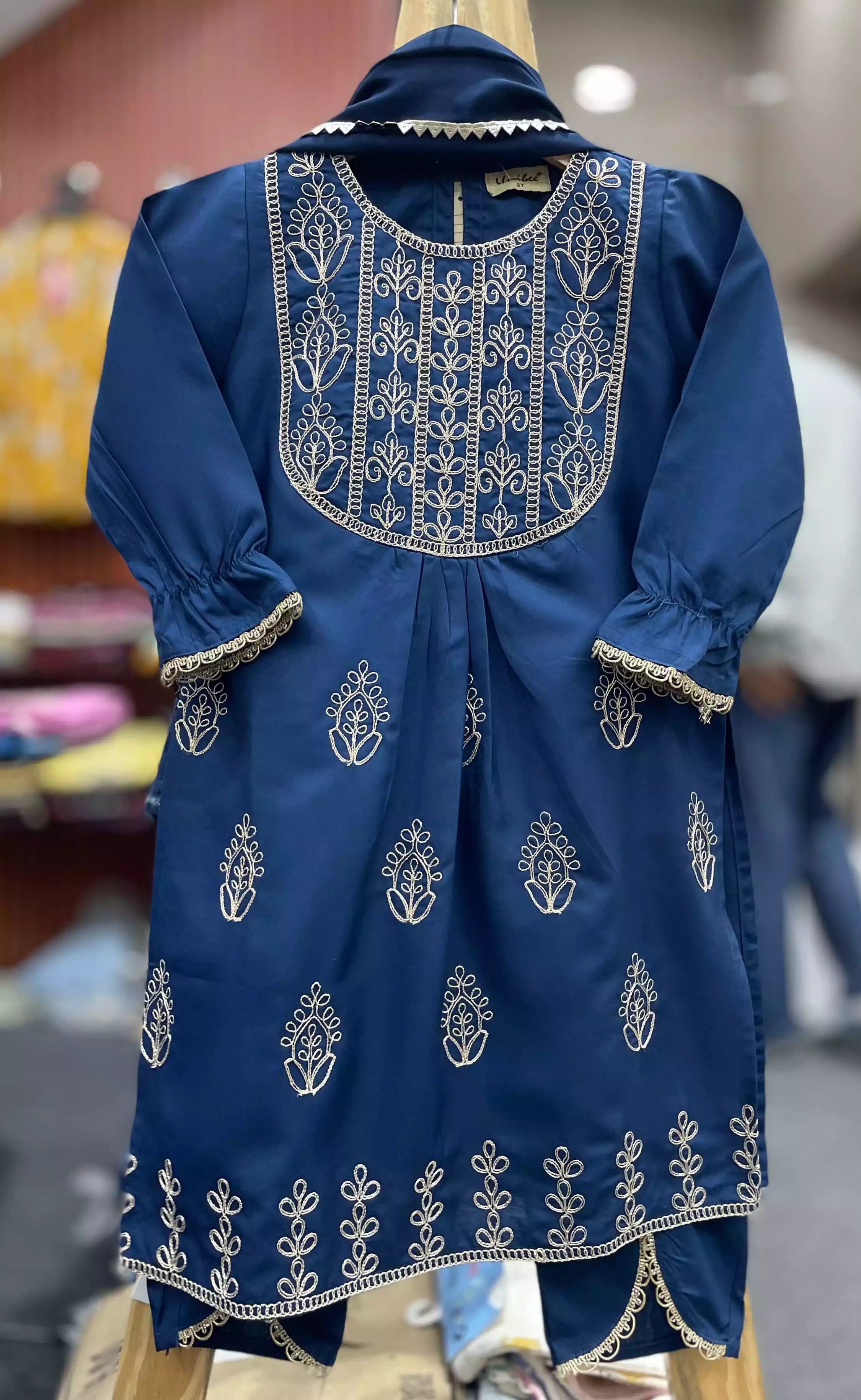 Girls Rayon embroidered cord sets with heavy embroidered kurta rayon korean pants