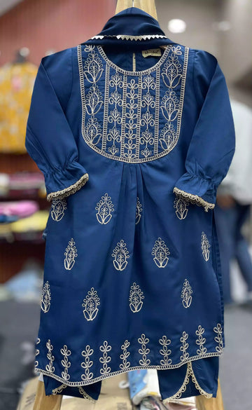 Girls Rayon embroidered cord sets with heavy embroidered kurta rayon korean pants