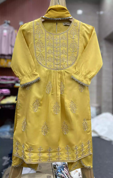 Girls Rayon embroidered cord sets with heavy embroidered kurta rayon korean pants