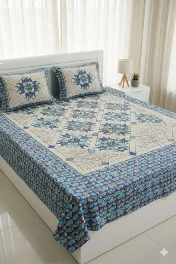 King Size 8ft x 9ft Jaipuri Cotton Bedsheet with 2 Pillow Covers