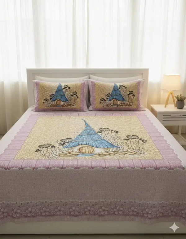 King Size 8ft x 9ft Jaipuri Cotton Bedsheet with 2 Pillow Covers