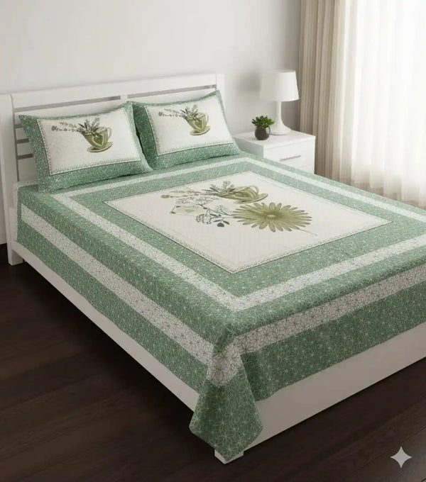 King Size 8ft x 9ft Jaipuri Cotton Bedsheet with 2 Pillow Covers