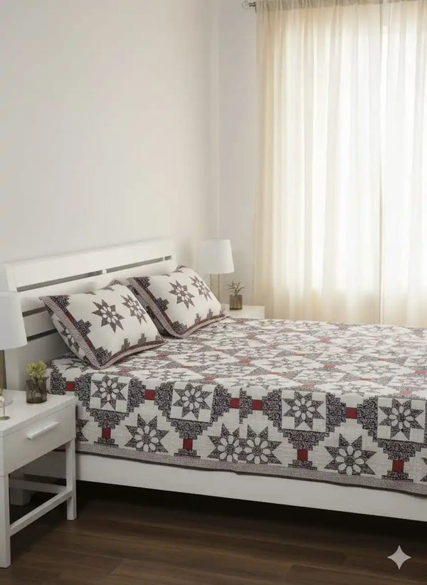 King Size 8ft x 9ft Jaipuri Cotton Bedsheet with 2 Pillow Covers