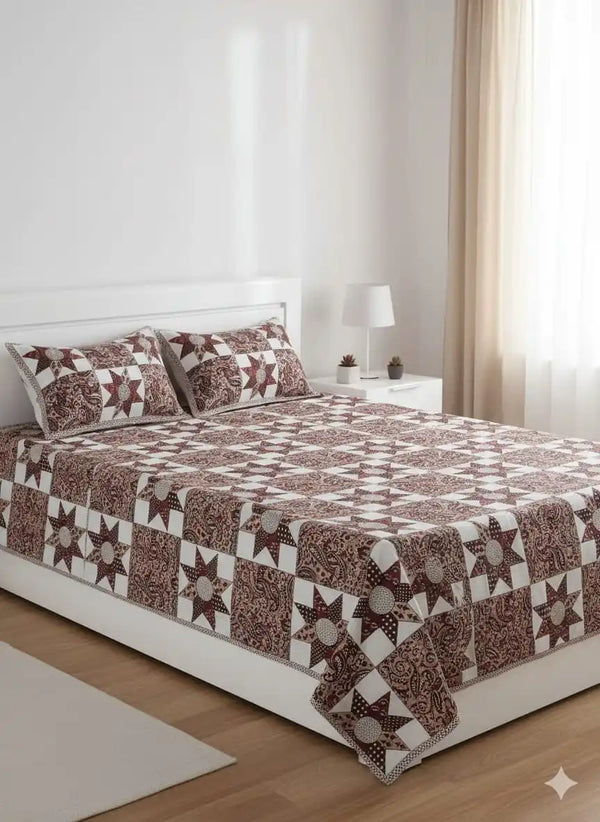 King Size 8ft x 9ft Jaipuri Cotton Bedsheet with 2 Pillow Covers