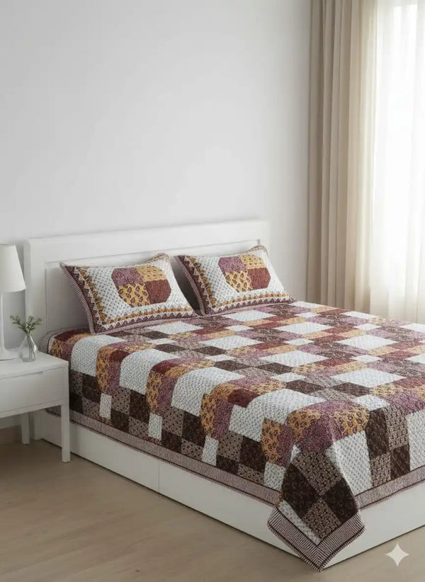 King Size 8ft x 9ft Jaipuri Cotton Bedsheet with 2 Pillow Covers