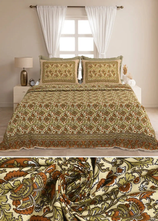 King Size 8ft x 9ft Jaipuri Cotton Bedsheet with 2 Pillow Covers
