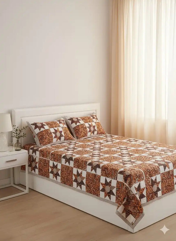 King Size 8ft x 9ft Jaipuri Cotton Bedsheet with 2 Pillow Covers