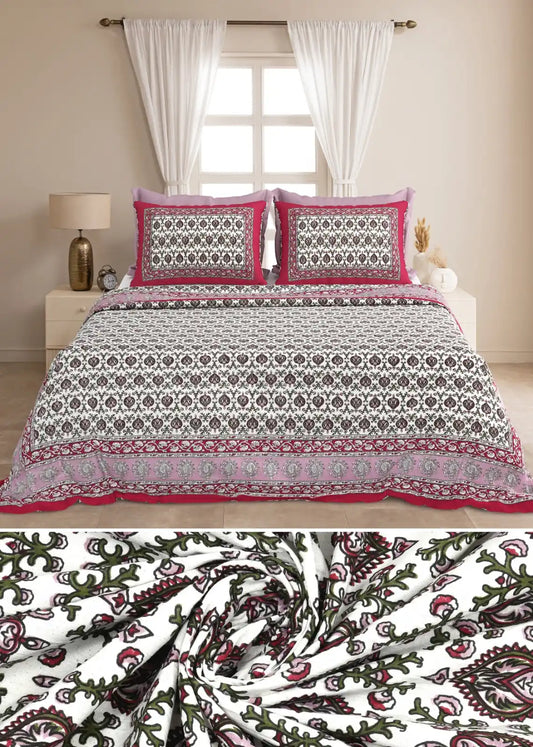 King Size 8ft x 9ft Jaipuri Cotton Bedsheet with 2 Pillow Covers