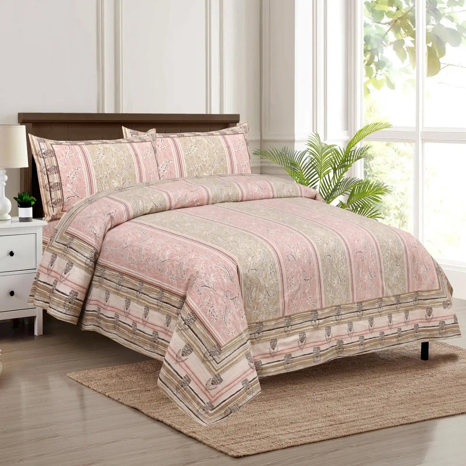 Super King Size Jaipuri Cotton Bedsheet 8x9 ft With 2 Pillow Covers - ASC Fashion Store