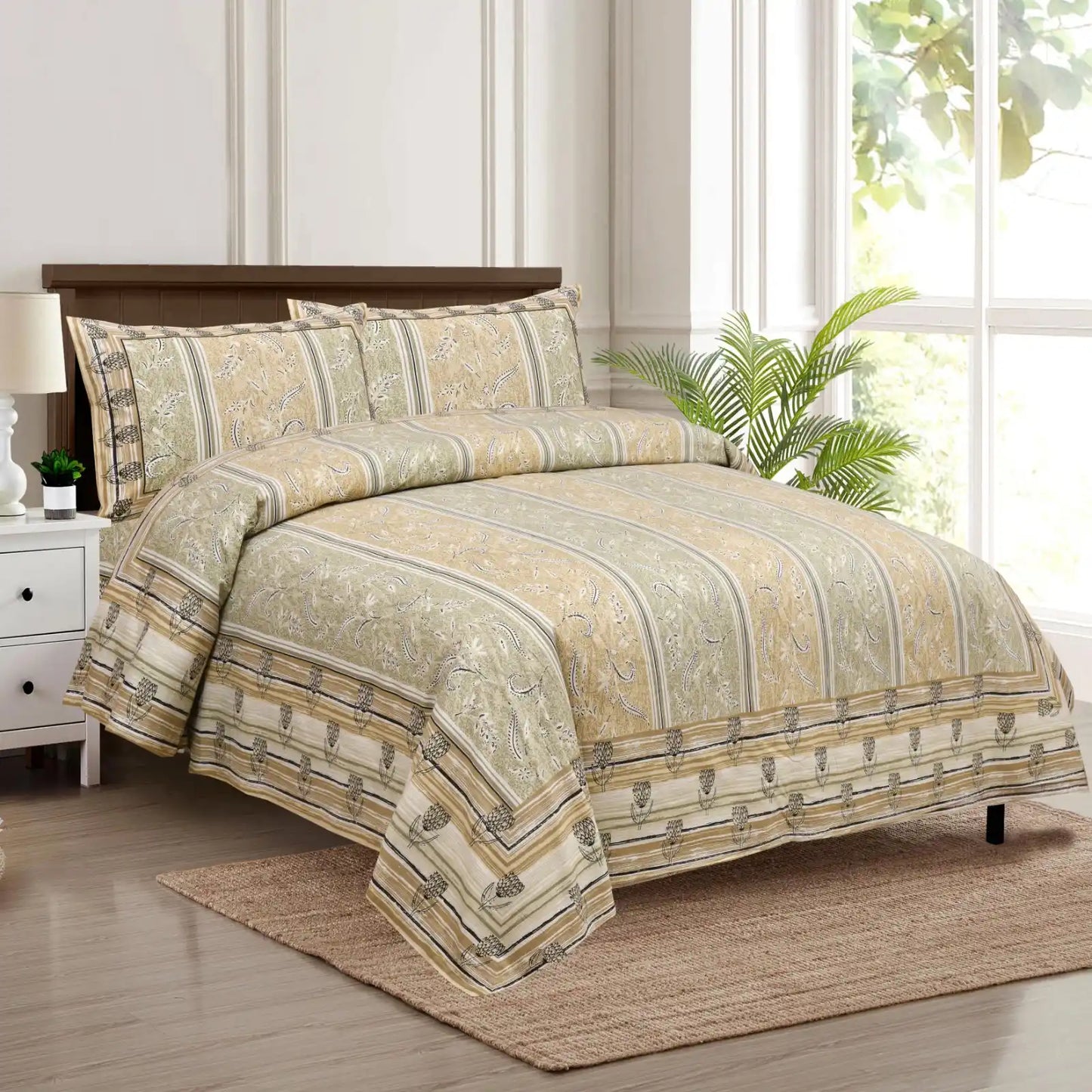 King Size 8ft x 9ft Jaipuri Cotton Bedsheet with 2 Pillow Covers