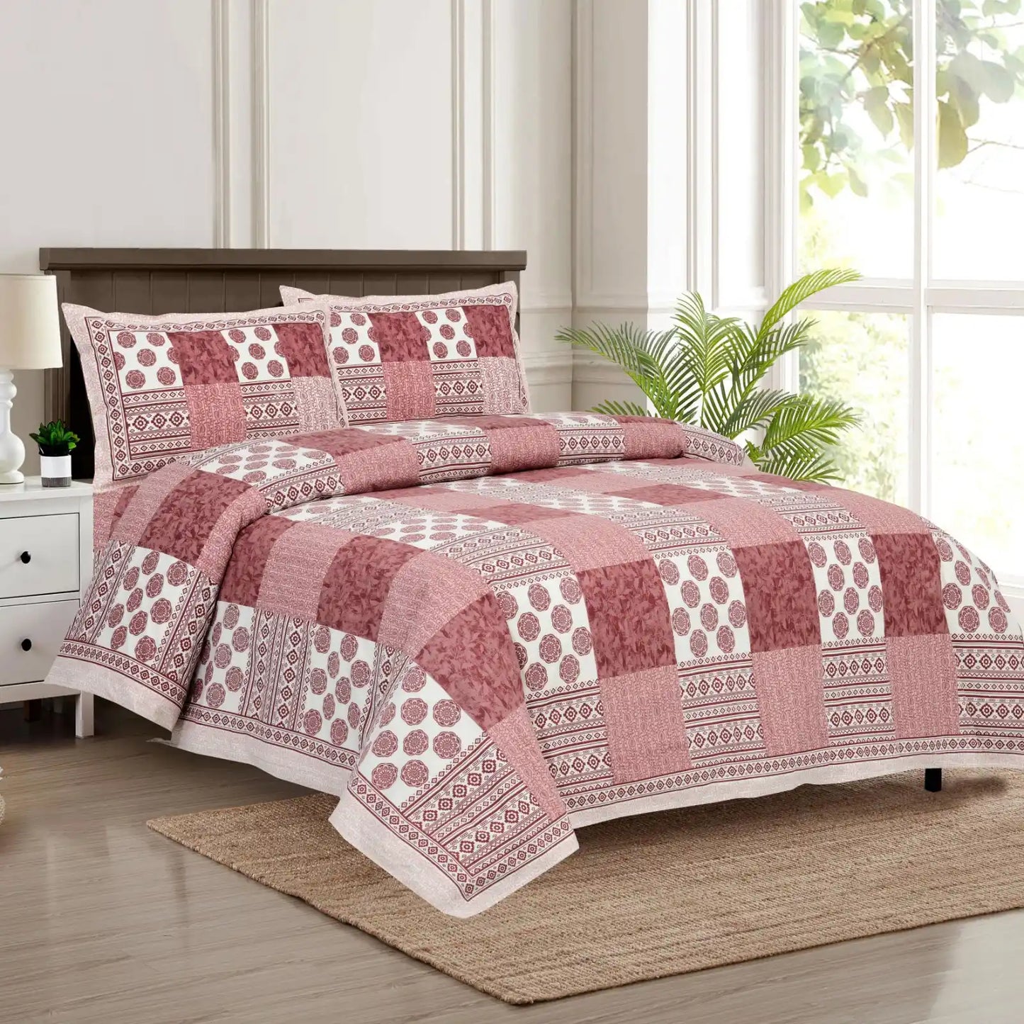 King Size 8ft x 9ft Jaipuri Cotton Bedsheet with 2 Pillow Covers