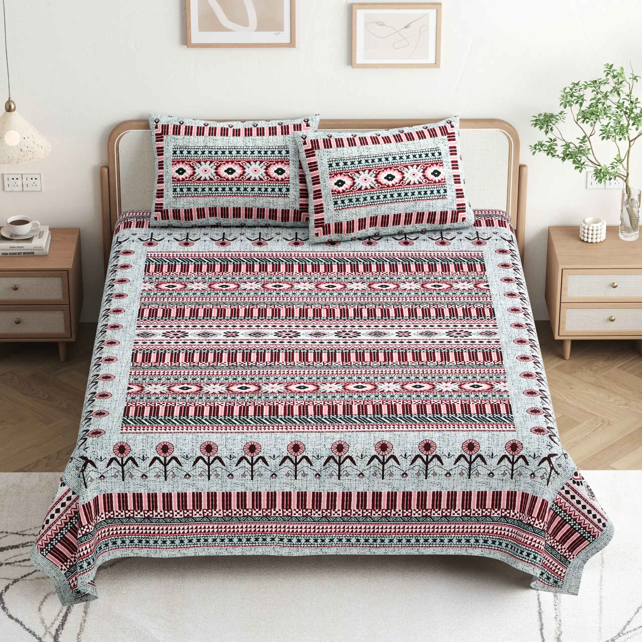 Super King Size Jaipuri Cotton Bedsheet 8x9 ft With 2 Pillow Covers - ASC Fashion Store