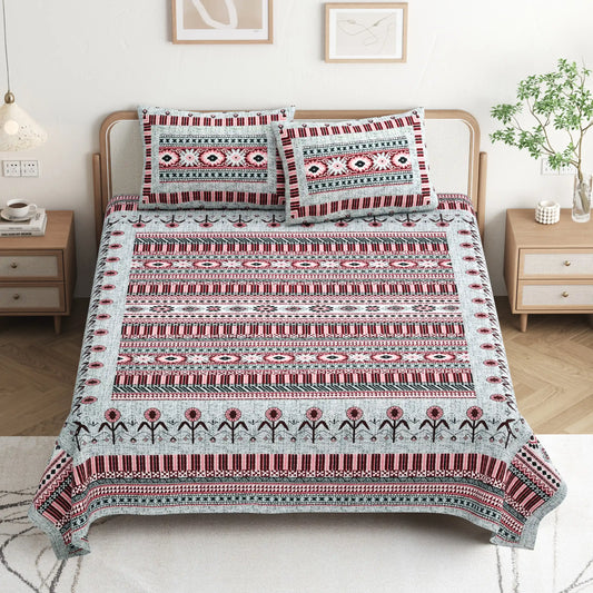 King Size 8ft x 9ft Jaipuri Cotton Bedsheet with 2 Pillow Covers