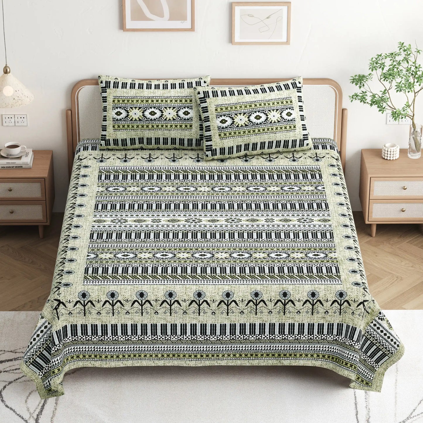 King Size 8ft x 9ft Jaipuri Cotton Bedsheet with 2 Pillow Covers