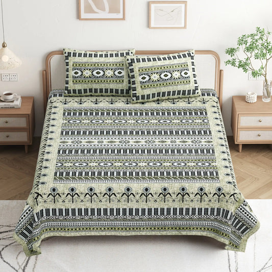 King Size 8ft x 9ft Jaipuri Cotton Bedsheet with 2 Pillow Covers