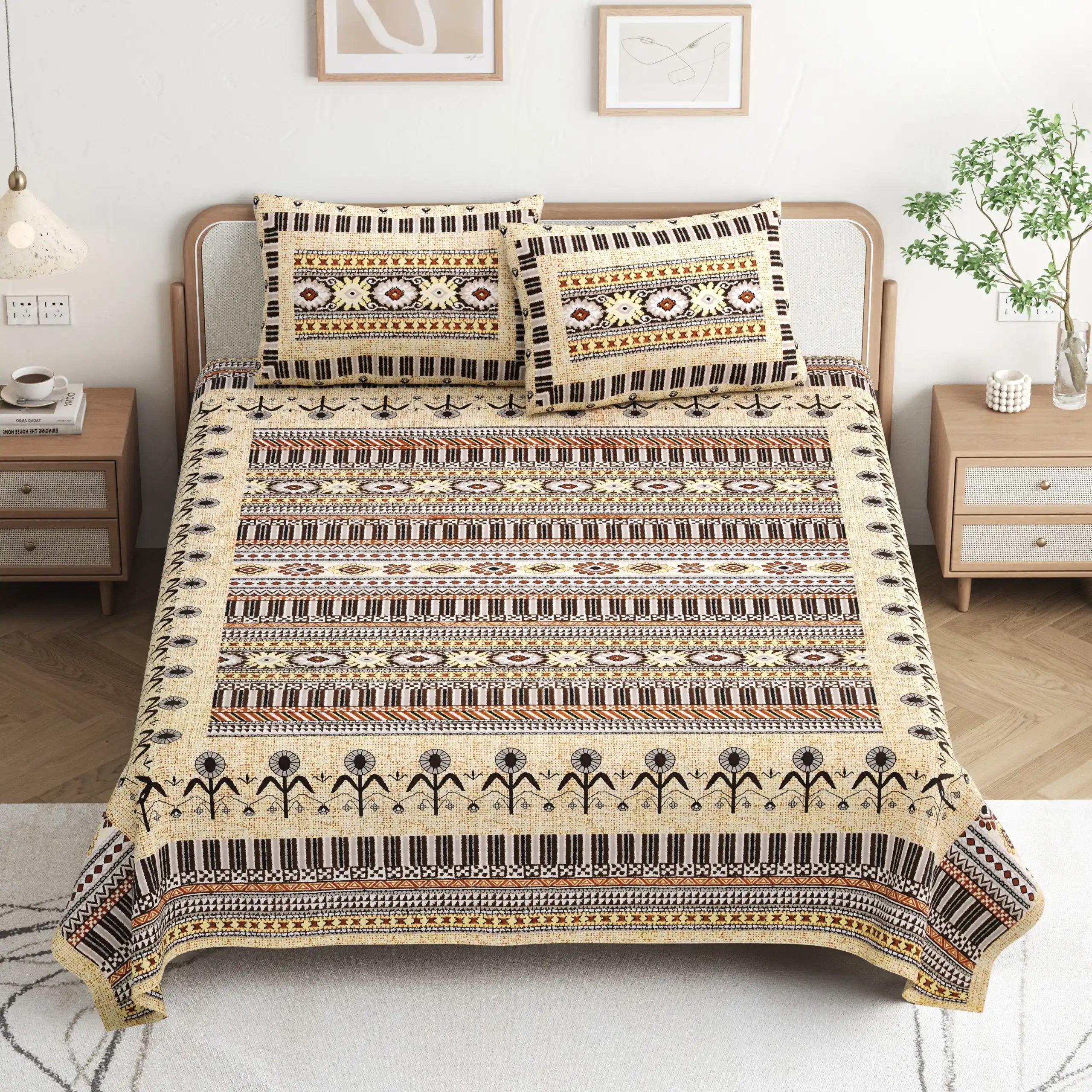 Super King Size Jaipuri Cotton Bedsheet 8x9 ft With 2 Pillow Covers - ASC Fashion Store