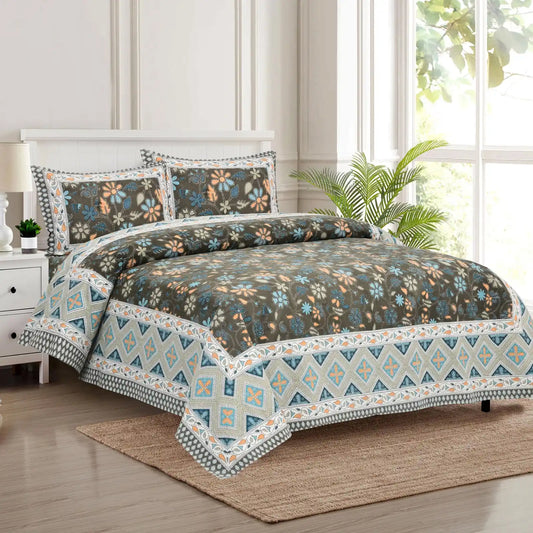 King Size 8ft x 9ft Jaipuri Cotton Bedsheet with 2 Pillow Covers