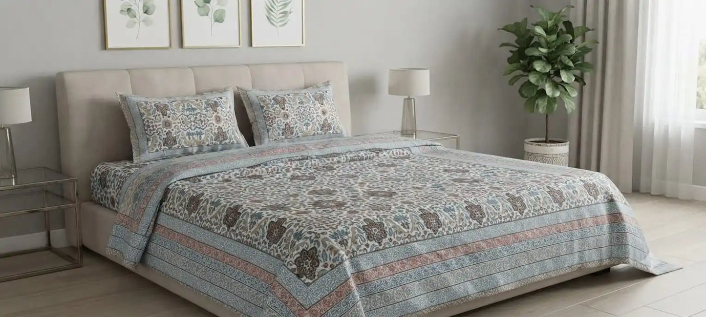 Classic all-over traditional floral vine print super king size bedsheet by ASC Fashion Store