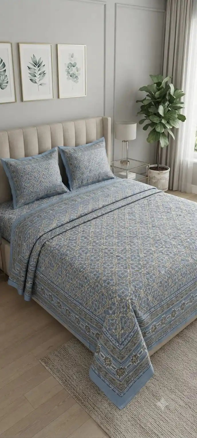 Intricate geometric lattice pattern cotton super king size bedsheet by ASC Fashion Store