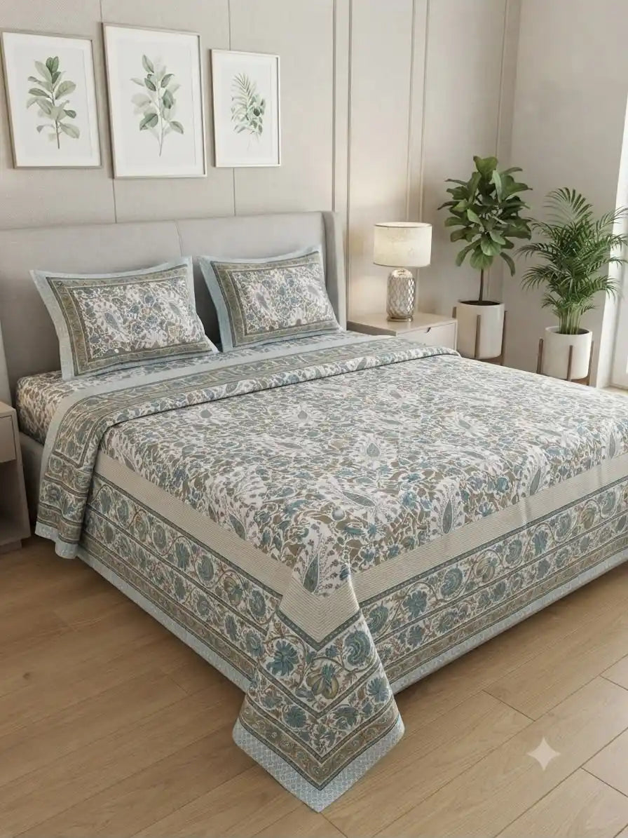 Small elegant floral booti print super king size bedsheet by ASC Fashion Store