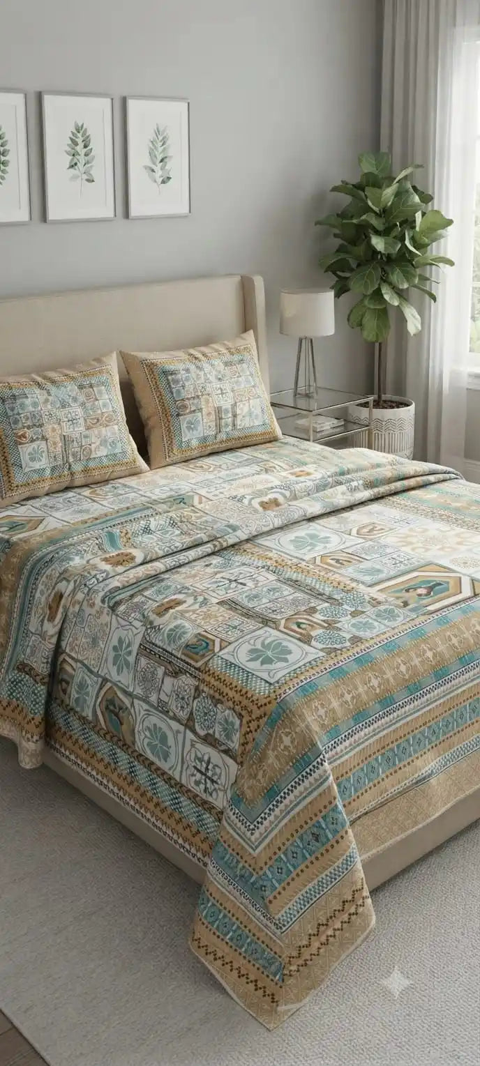 Beautiful geometric mosaic tile pattern super king size bedsheet by ASC Fashion Store