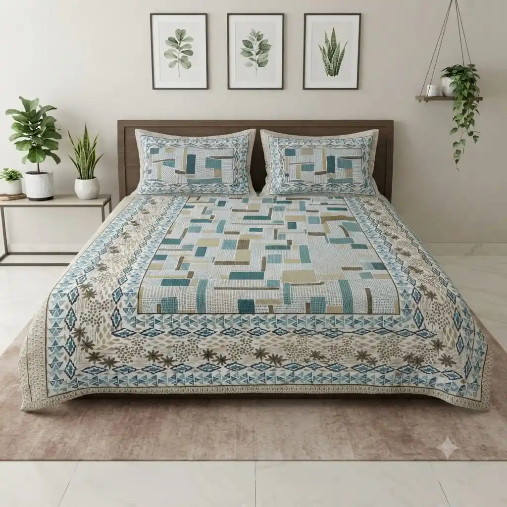 Modern grid layout design super king size bedsheet by ASC Fashion Store