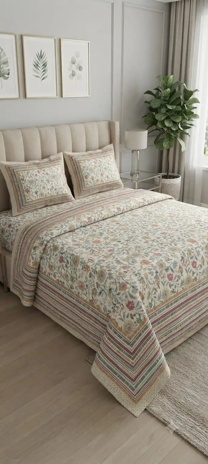 Floral Flower Pattern 9x9ft Super King Bedsheet ASC Fashion Store