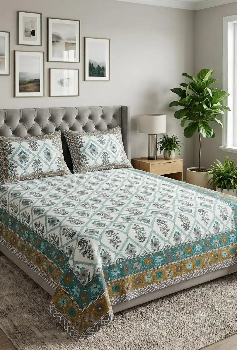Traditional diamond grid block print super king size bedsheet by ASC Fashion Store