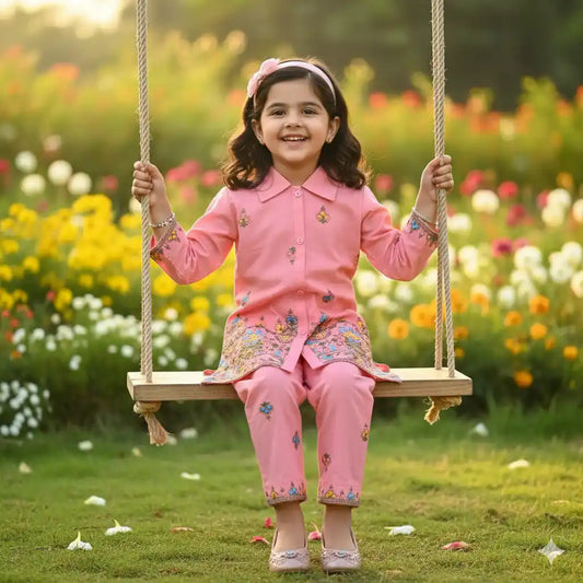 Girls Kids Kurta Pant Embroidered Rayon Fabric Cord-Sets