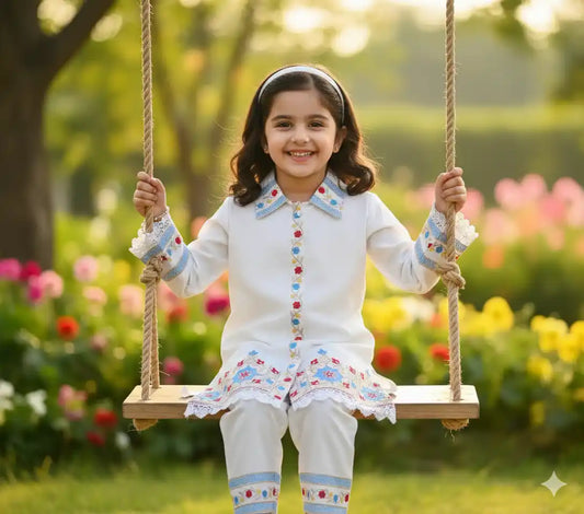 Girls Kids Kurta Pant Embroidered Rayon Fabric Cord-Sets