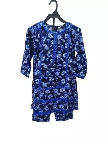 Girls Kids Karachi Lace Rayon Kurta Pant Straight Cut Cord-Sets