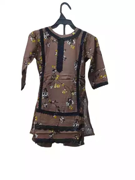 Girls Kids Karachi Lace Rayon Kurta Pant Straight Cut Cord-Sets