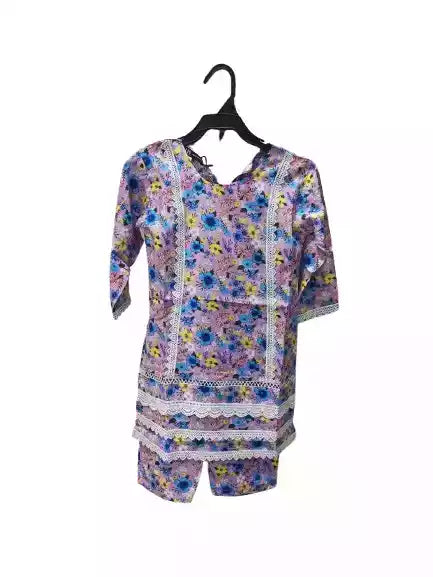 Girls Kids Karachi Lace Rayon Kurta Pant Straight Cut Cord-Sets