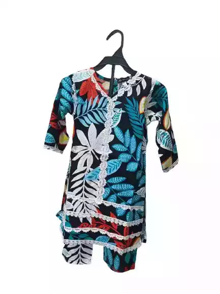 Girls Kids Karachi Lace Rayon Kurta Pant Straight Cut Cord-Sets