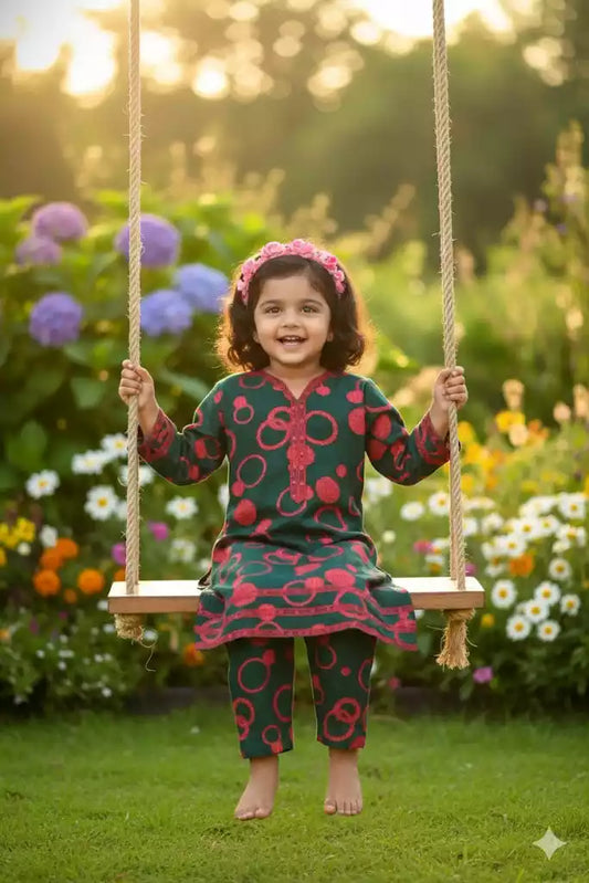 Girls Kids Karachi Lace Rayon Kurta Pant Straight Cut Cord-Sets