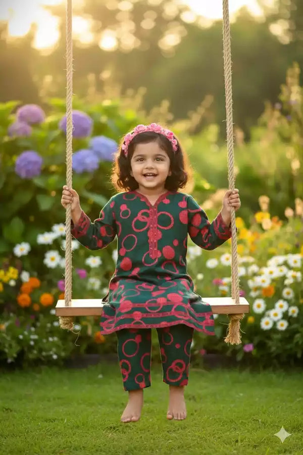 Girls Kids Karachi Lace Rayon Kurta Pant Straight Cut Cord-Sets