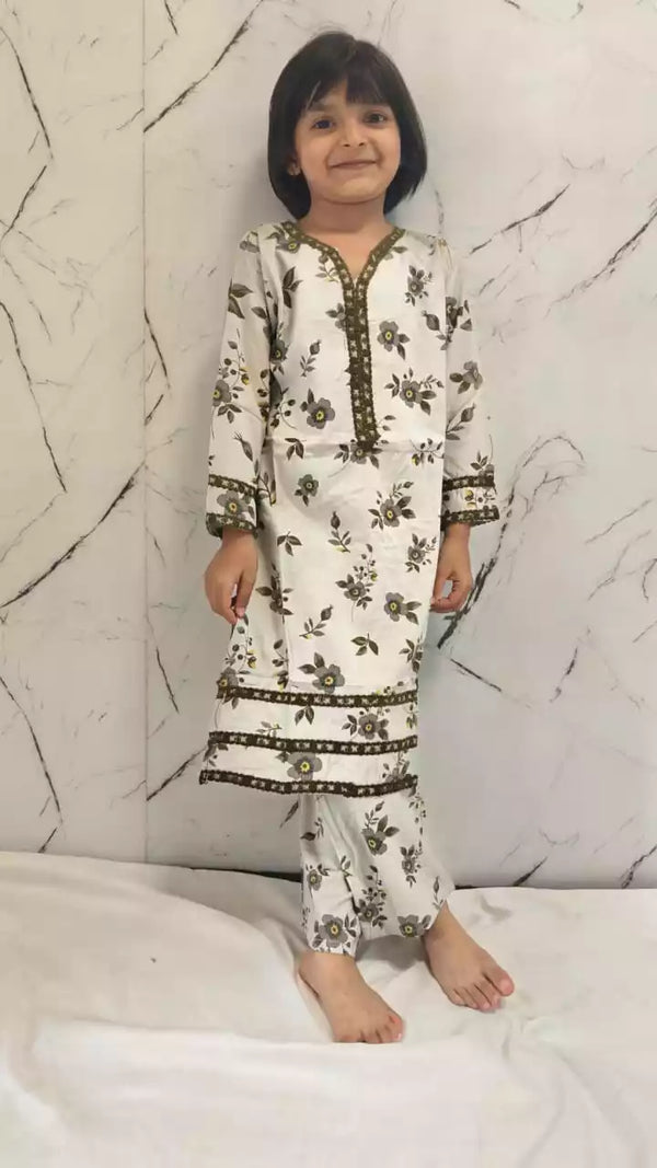 Girls Kids Karachi Lace Rayon Kurta Pant Straight Cut Cord-Sets