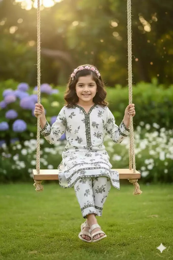 Girls Kids Karachi Lace Rayon Kurta Pant Straight Cut Cord-Sets