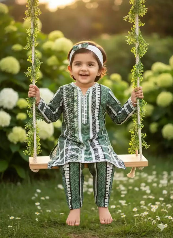 Girls Kids Karachi Lace Rayon Kurta Pant Straight Cut Cord-Sets