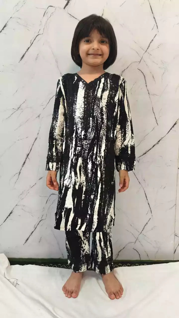 Girls Kids Karachi Lace Rayon Kurta Pant Straight Cut Cord-Sets