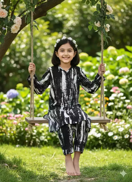 Girls Kids Karachi Lace Rayon Kurta Pant Straight Cut Cord-Sets