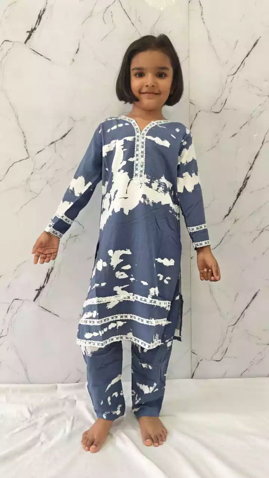 Girls Kids Karachi Lace Rayon Kurta Pant Straight Cut Cord-Sets