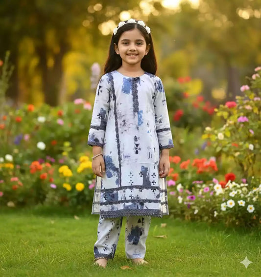 Girls Kids Karachi Lace Rayon Kurta Pant Straight Cut Cord-Sets