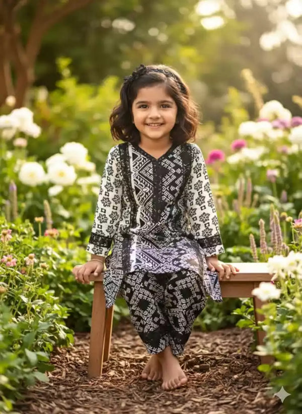 Girls Kids Karachi Lace Rayon Kurta Pant Straight Cut Cord-Sets